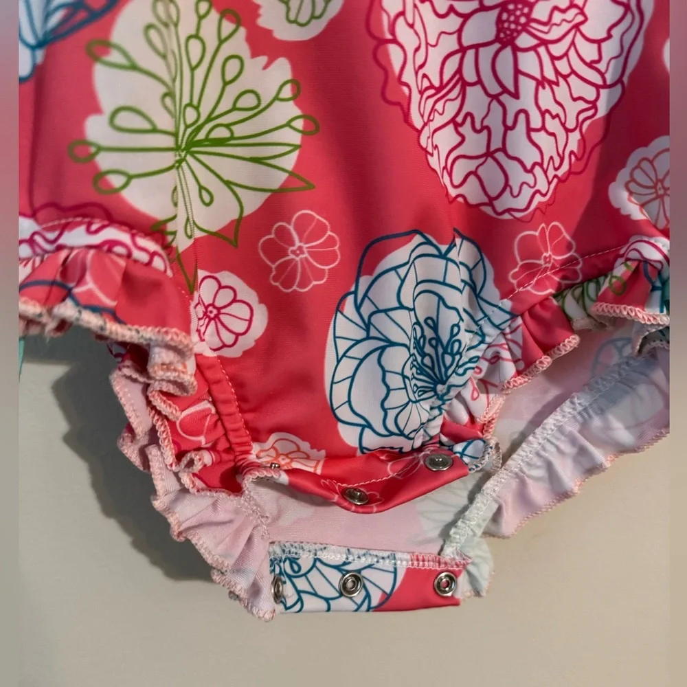 Baby Girl (9-12 mth) Pink Floral Long Sleeve 1 Piece Bathing Swimsuit Rash Guard